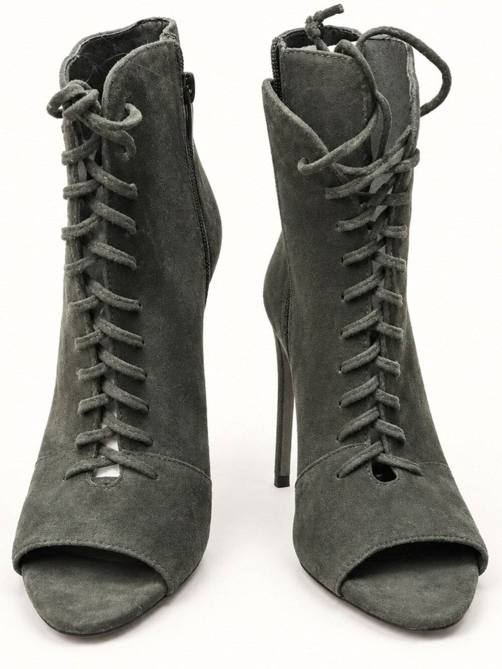 Lord & Taylor Gray Suede Lace-Up Stiletto Booties Size 9